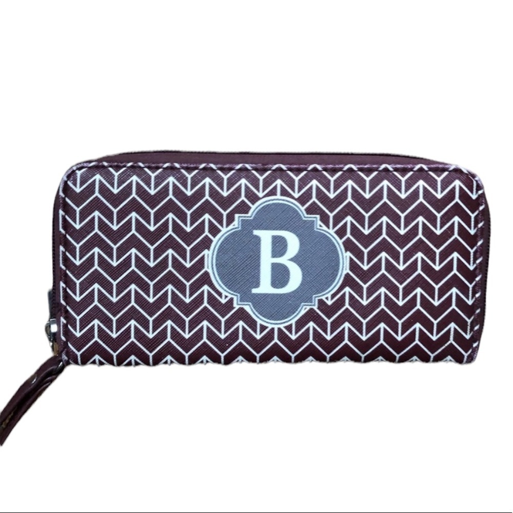 Monogram B wristlet/wallet maroon +white